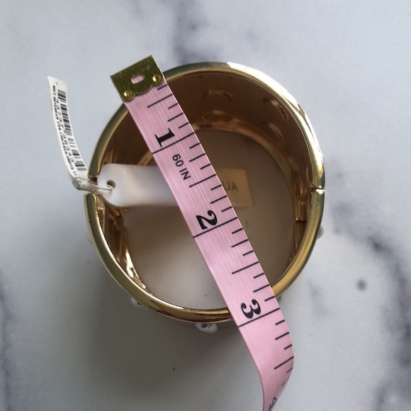 Aqua by Bloomingdales Gold Tone Wide Cuff Bracelet With Pearl Accents NWT - Picture 4 of 6